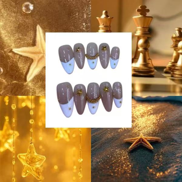 Shores Gold Acrylic Almond Press On Nail - MaYonail Store