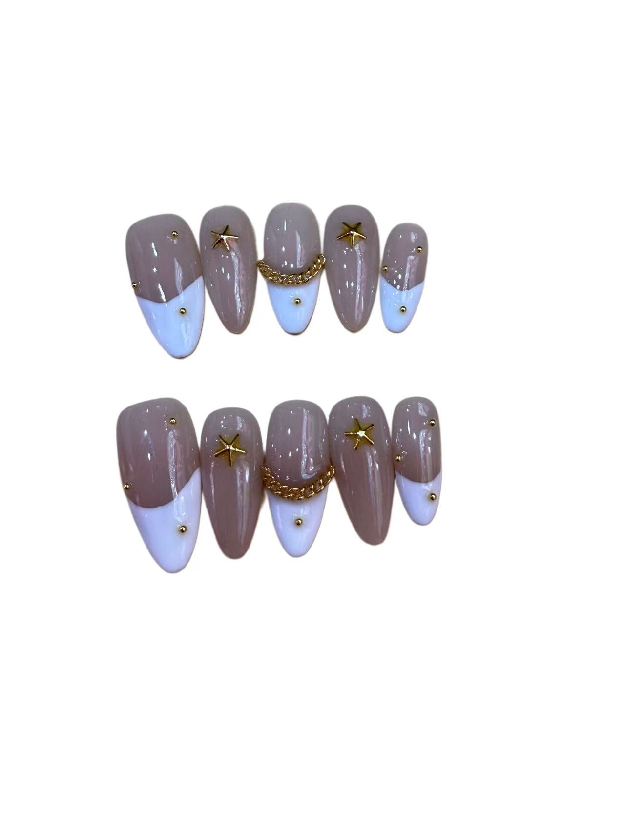 Shores Gold Acrylic Almond Press On Nail - MaYonail Store