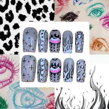 Silver Glaze Acrylic Square Press On Nail Y409