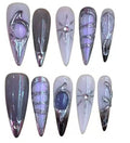 Silver Cyber Abstract Acrylic Stiletto Press On Nail - MaYonail Store