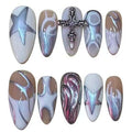Silver Grunge Acrylic Almond press On Nail - MaYonail Store