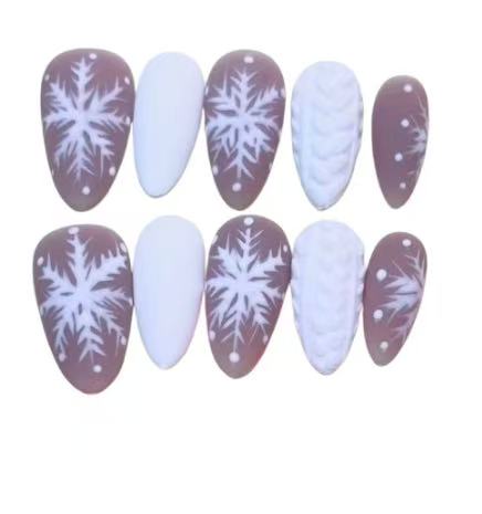 Frosty Snowflake Acrylic Almond Press On Nail