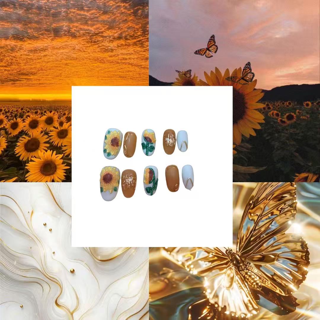 Sunflower Fields Acrylic almond  Press On Nail - MaYonail Store