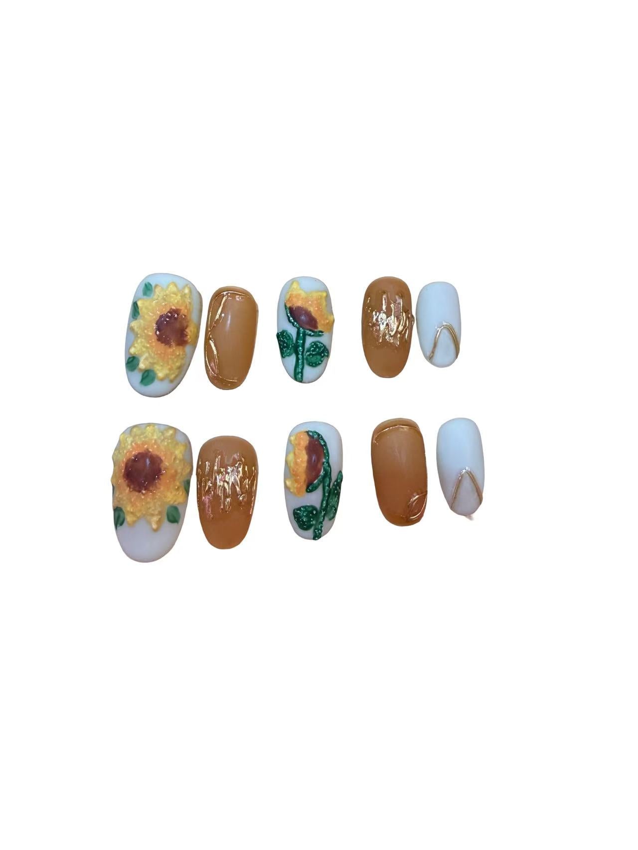 Sunflower Fields Acrylic almond  Press On Nail - MaYonail Store