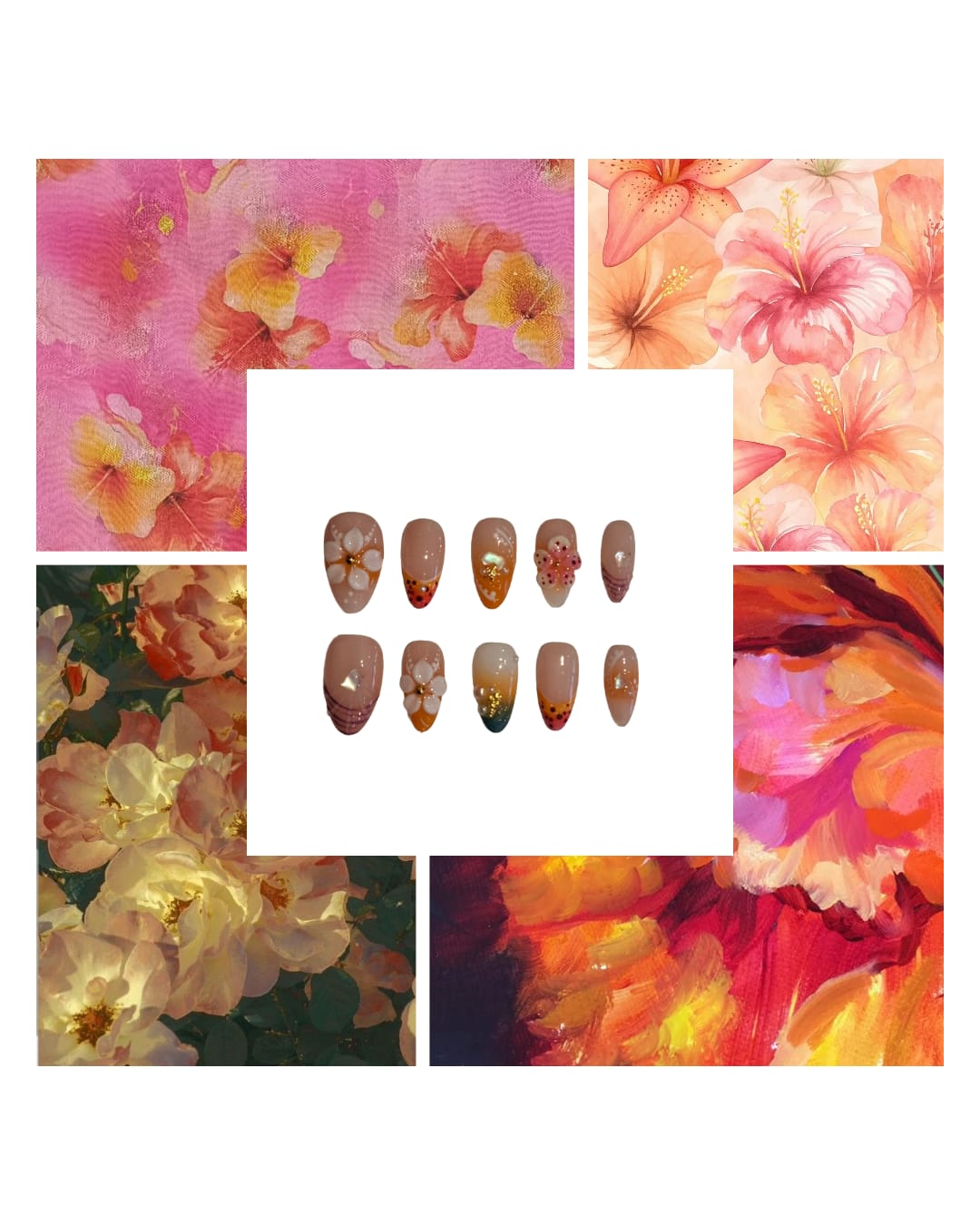Tropical Bloom Acrylic Almond Press On Nail - MaYonail Store