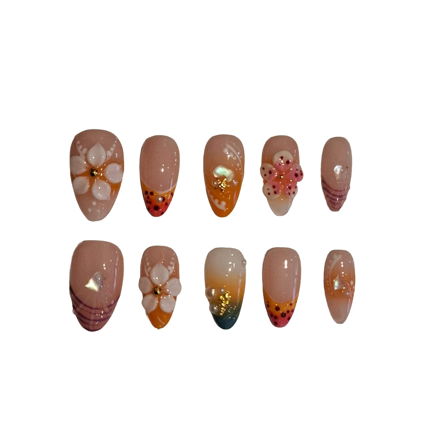 Tropical Bloom Acrylic Almond Press On Nail - MaYonail Store