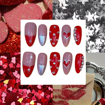 Valentines Sparkle Acrylic Almond Press On Nail