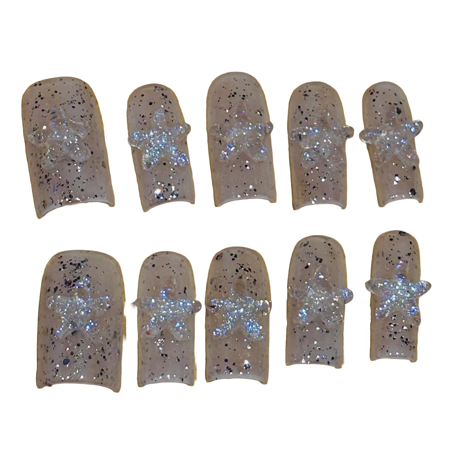 White Stardust Acrylic Square press On Nail - MaYonail Store