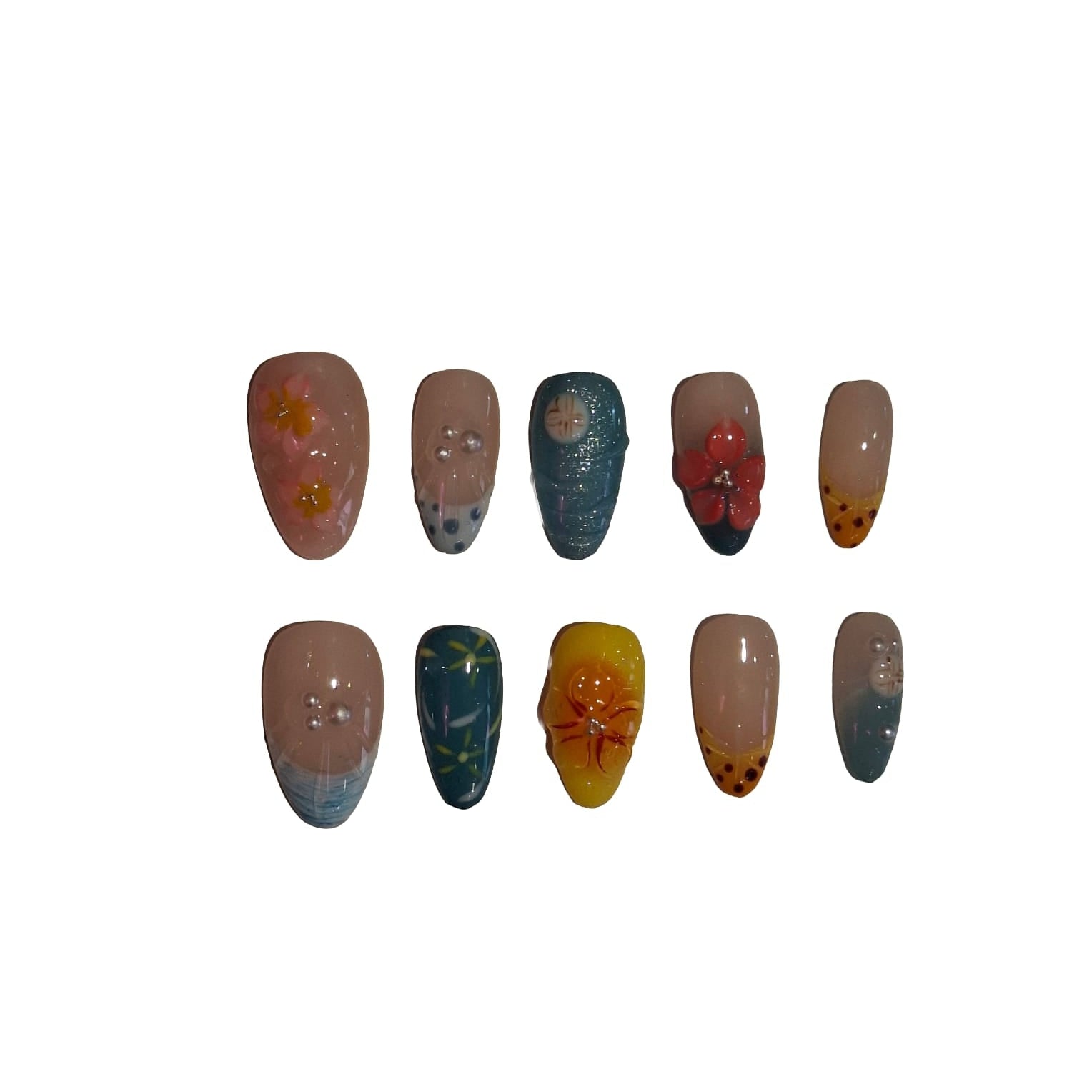 Wild Flower Acrylic almond Press On Nail - MaYonail Store