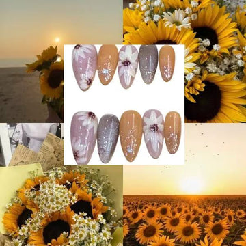 Yellow Sunflowers Acrylic  Almond Press On Nail